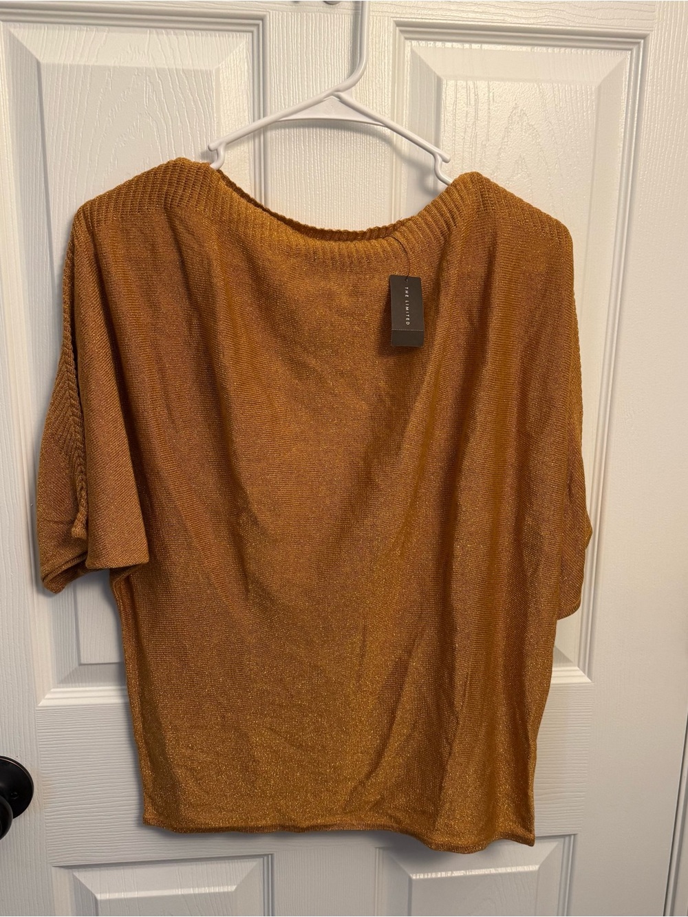 The Limited Gold Metallic Dolman Sleeve Knit Sweater Top Size S NWT